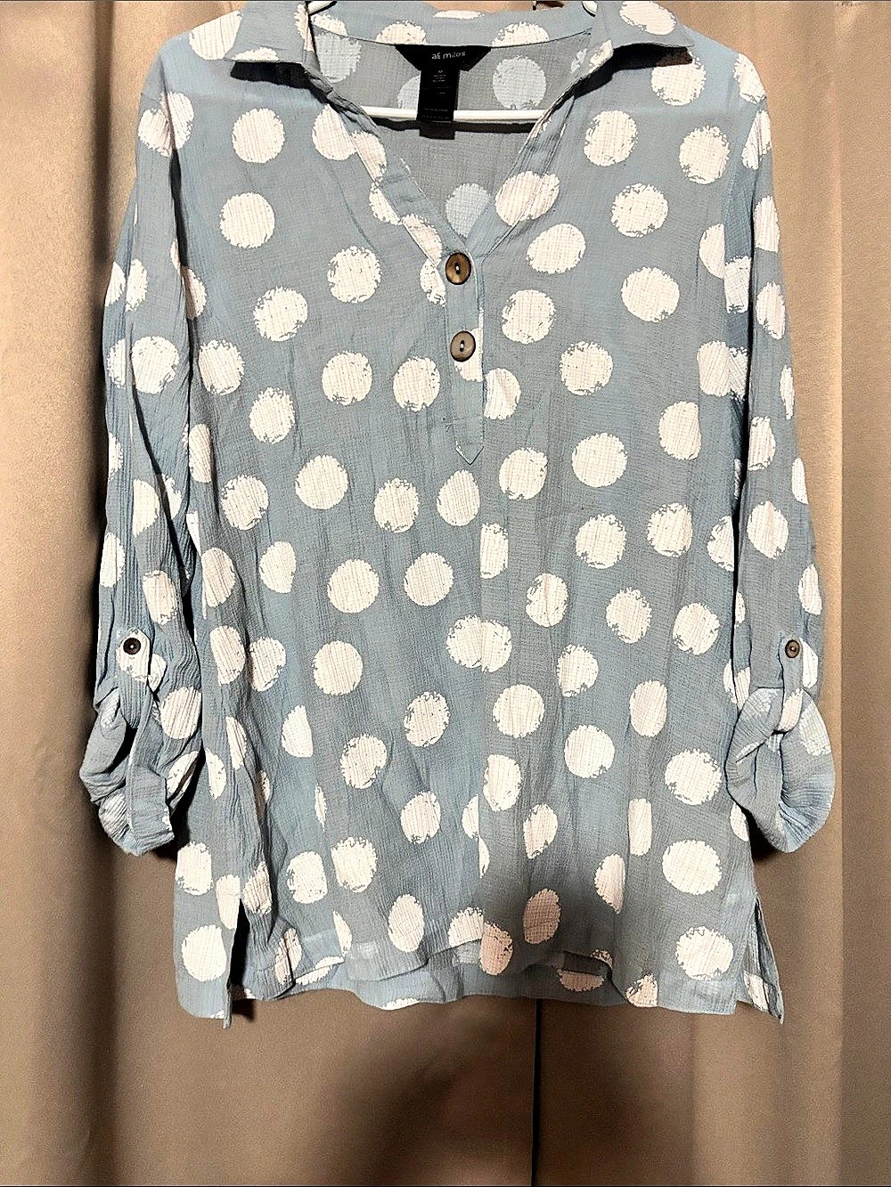 ali miles Polka Dot Blouse in Blue & White Size Medium
